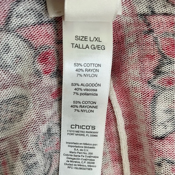 Chico’s L/XL Floral Cotton Blend Open Front Lagen Look Kimono Cardigan Women - Picture 7 of 7